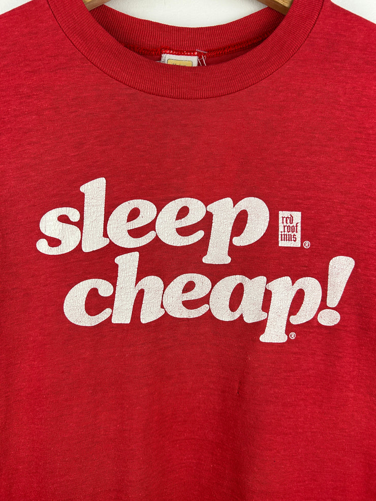 Vintage 70s Velva Sheen Red Roofs Inns Sleep Cheap Red Tee