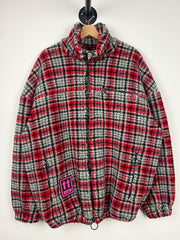 Off White Checkered Red Fleece Jacket