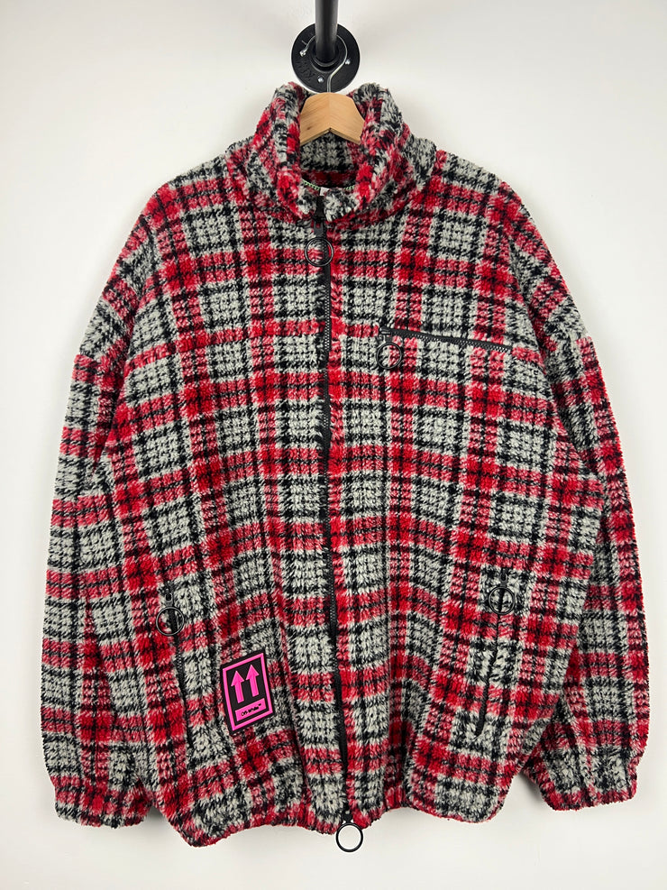 Off White Checkered Red Fleece Jacket