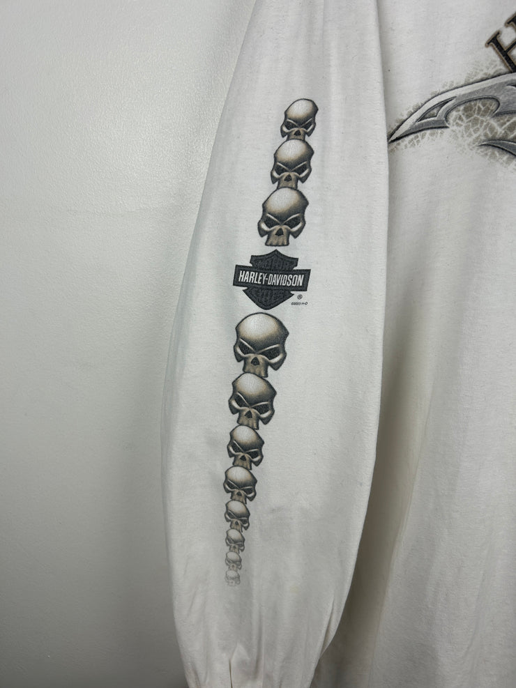 Vintage 2003 Harley Davidson Skulls White Long Sleeve