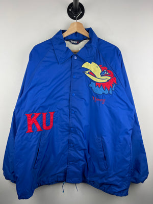 Vintage 90s Kansas Jayhawks Embroidered Blue Coaches Jacket