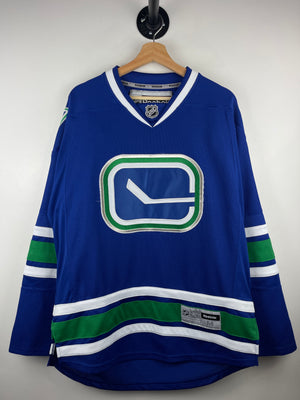 Vintage NHL Reebok Vancouver Canucks Stick In The Rink Blue Hockey Jersey