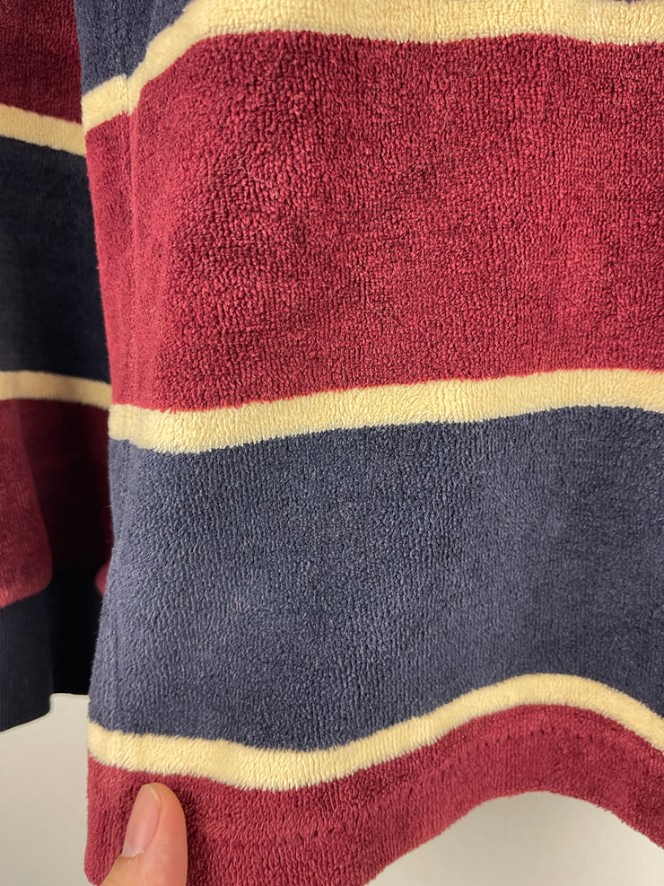 Vintage Terry Cloth Striped Burgundy & Navy Polo Rugby Long Sleeve