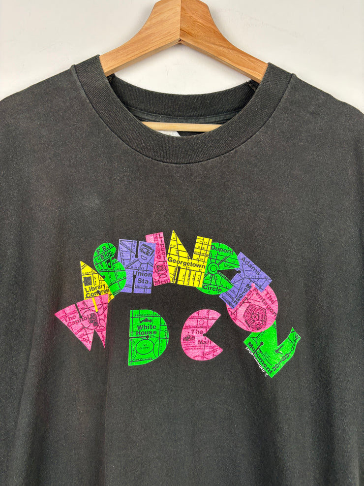 Vintage 90s Washington DC Art Black Tee
