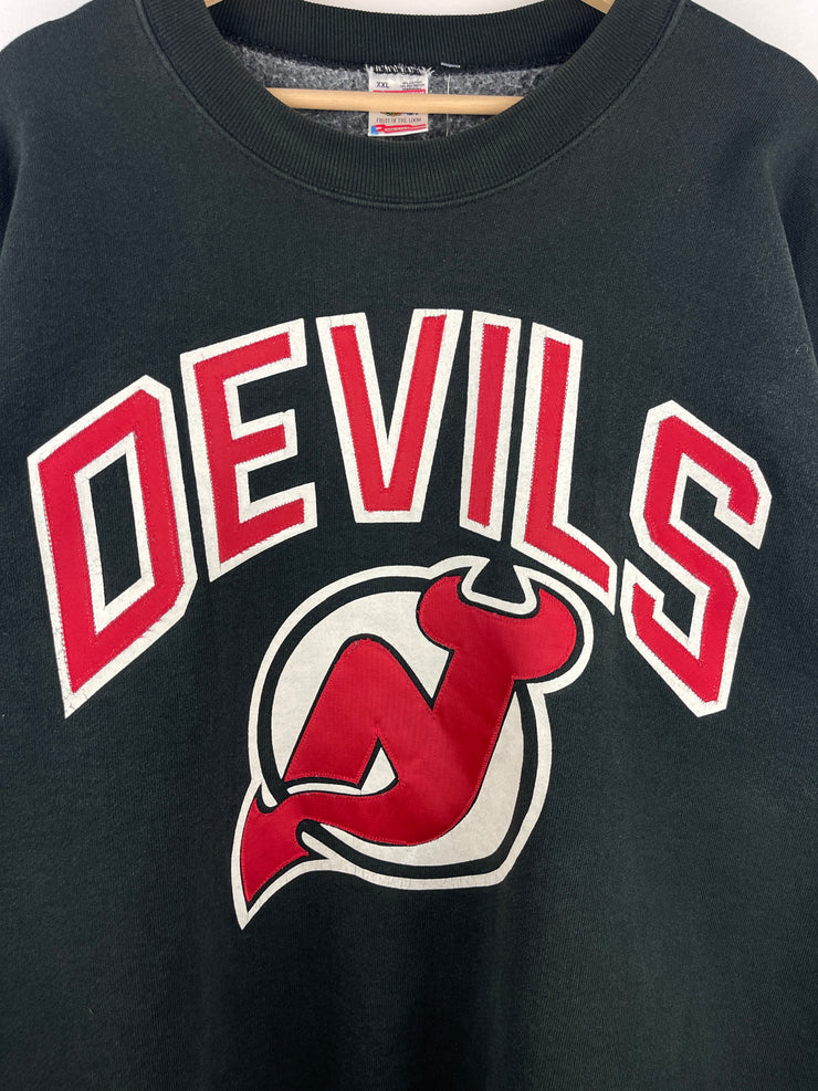 Vintage 90s NHL New Jersey Devils Embroidered Black Crewneck