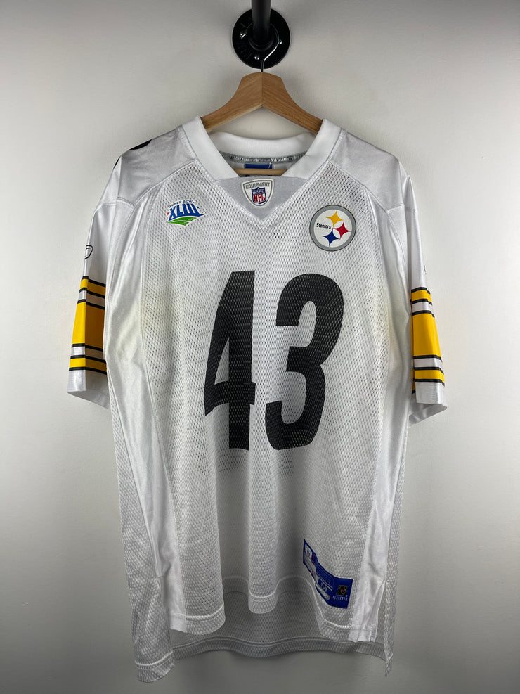 Vintage NFL Reebok Pittsburgh Steelers Polamalu Super Bowl White Football Jersey