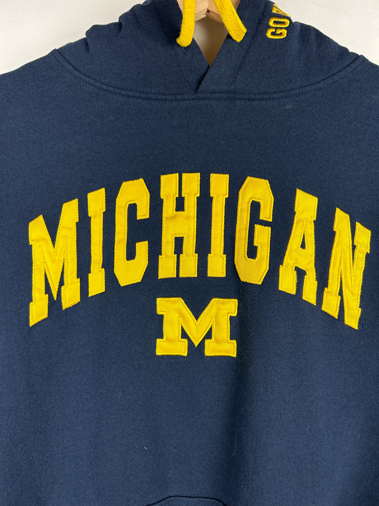 Vintage Michigan Go Blue Embroidered Navy Hoodie