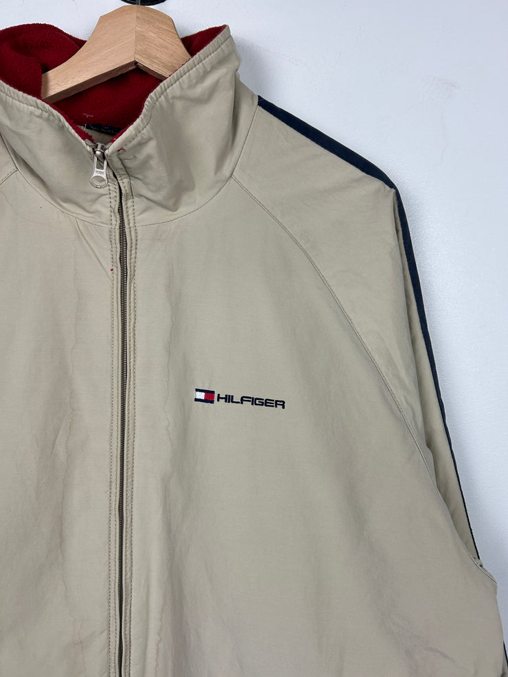 Vintage 90s Tommy Hilfiger Spellout Beige Fleece Lined Jacket