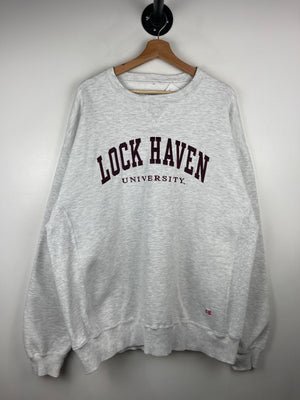 Vintage 90s Russell Athletic Lock Haven University Embroidered Grey Crewneck