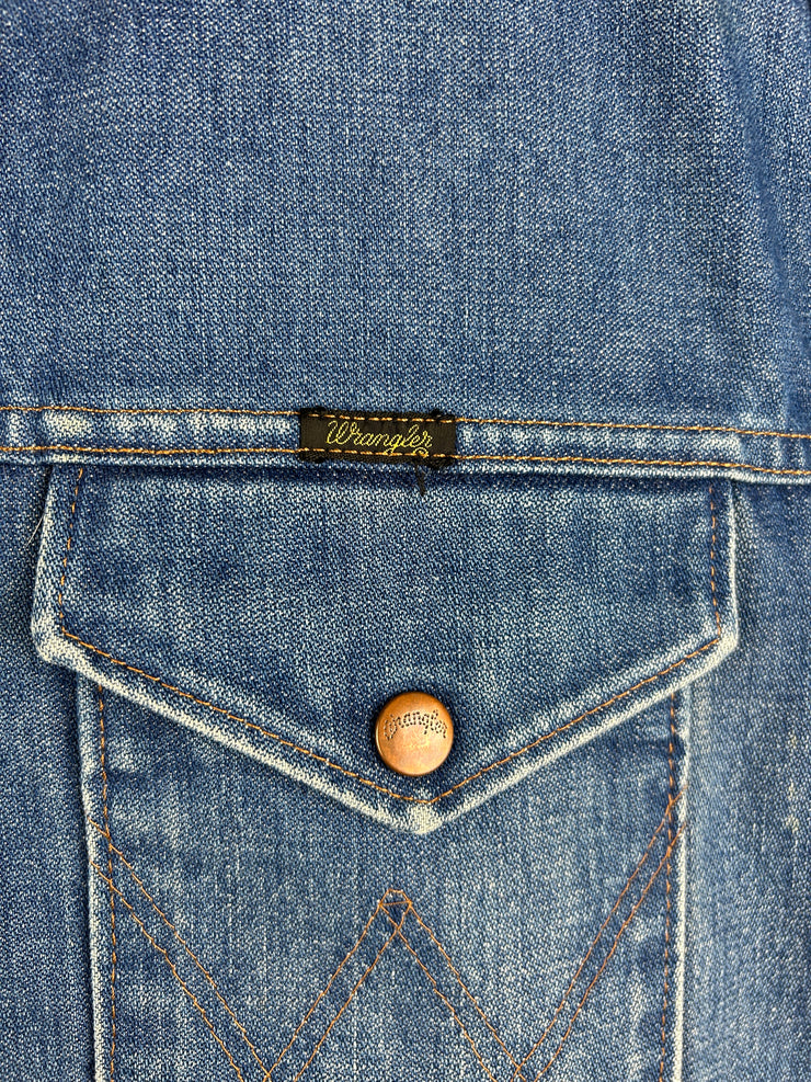 Vintage 80s Wrangler Light Wash Blue Denim Sherpa Lined Jacket