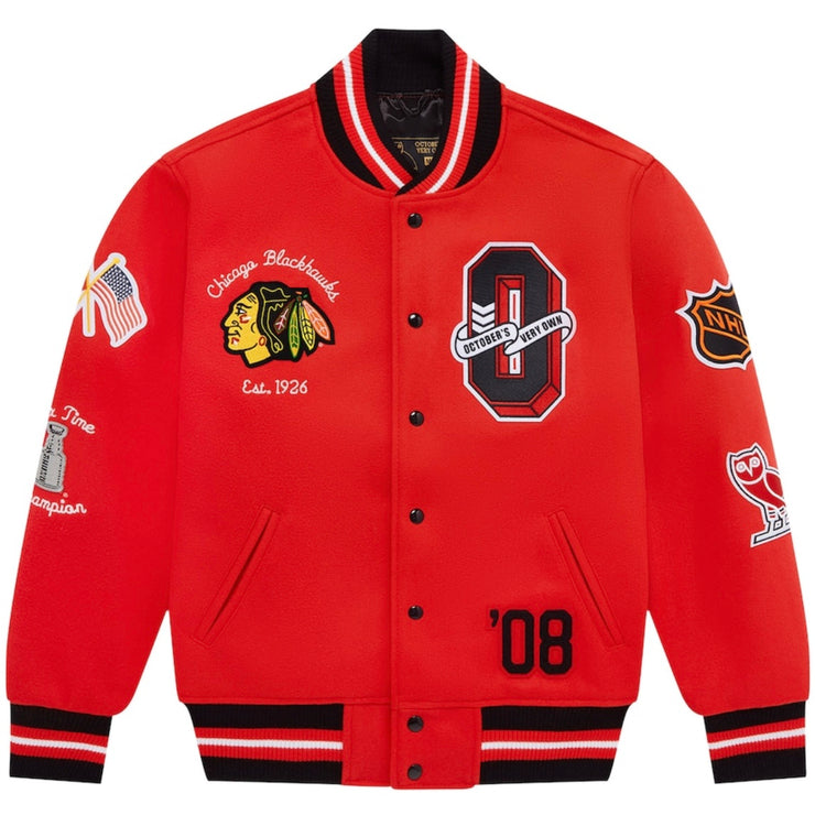 OVO x NHL Chicago Blackhawks Red Varsity Jacket