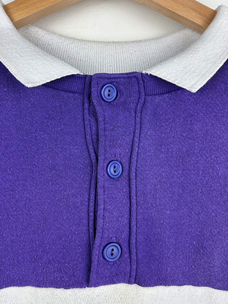 Vintage 80s Nutmeg LSU Purple & Yellow Collared Crewneck