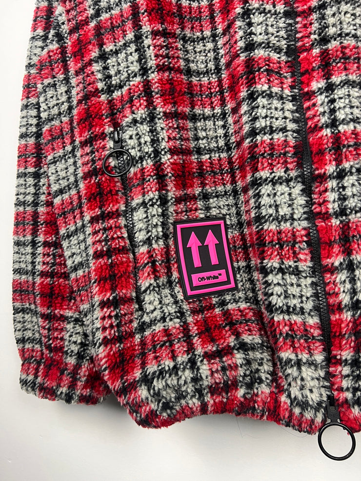 Off White Checkered Red Fleece Jacket