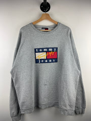 Vintage 90s Tommy Hilfiger Flag Embroidered Grey Crewneck