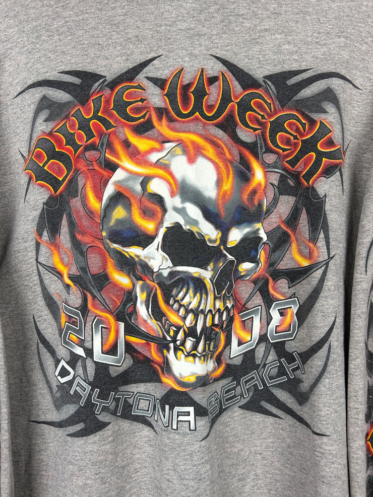 Vintage Bike Week Daytona Beach Flames Grey Long Sleeve