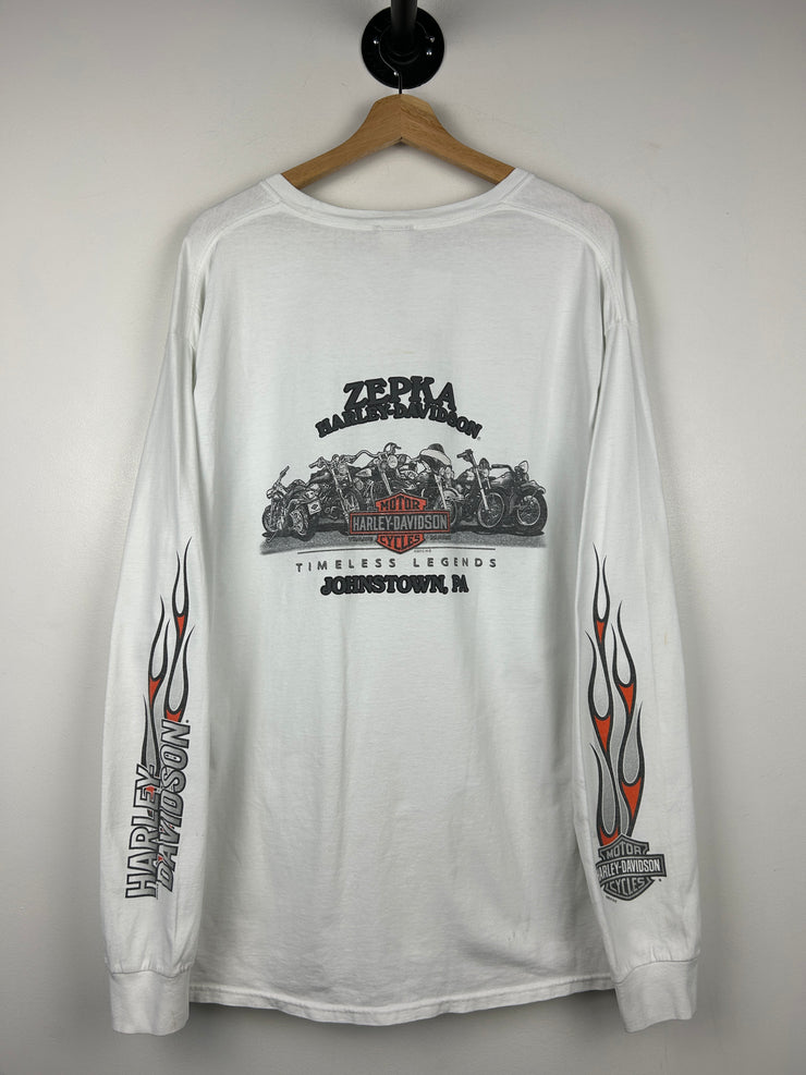 Vintage Harley Davidson Johnstown Flames White Long Sleeve