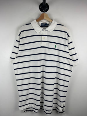 Vintage 90s Polo Ralph Lauren Striped White & Navy Polo Shirt