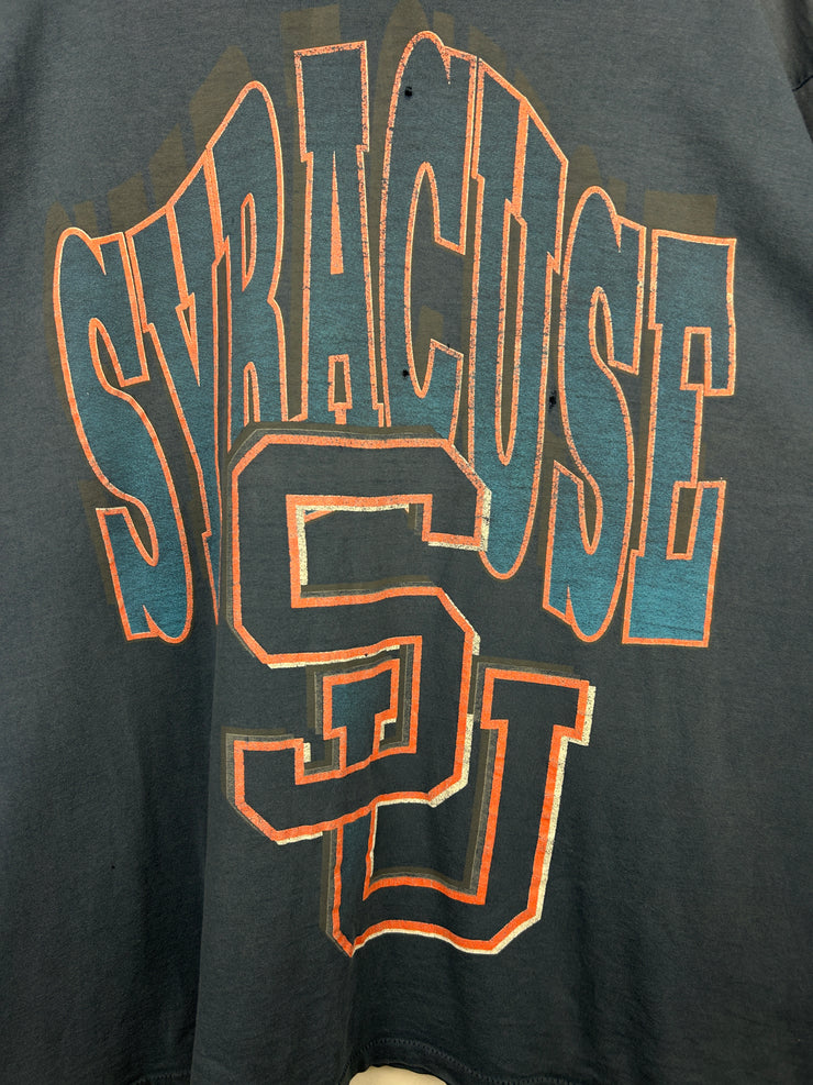 Vintage 90s Syracuse University Thrashed Faded Navy Tee