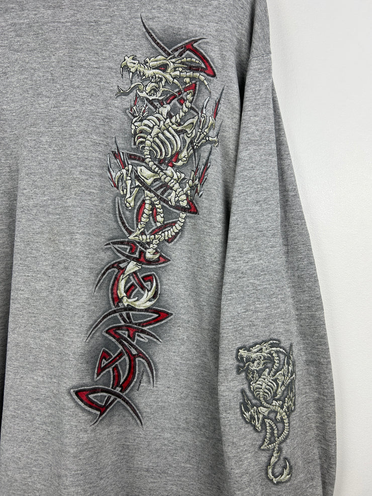 Vintage 2002 Top Heavy Dragons Tribal Grey Long Sleeve