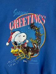 Vintage 90s Snoopy Season Greetings Holidays Blue Crewneck