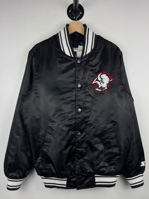 Vintage NHL Starter Buffalo Sabres Goat Head Black Satin Bomber Jacket