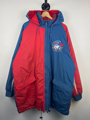 Vintage 90s MLB Fans Pick Toronto Blue Jays Blue & Red Hooded Parka Jacket