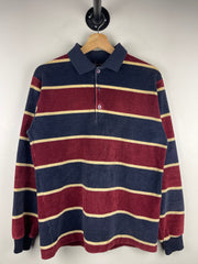 Vintage Terry Cloth Striped Burgundy & Navy Polo Rugby Long Sleeve