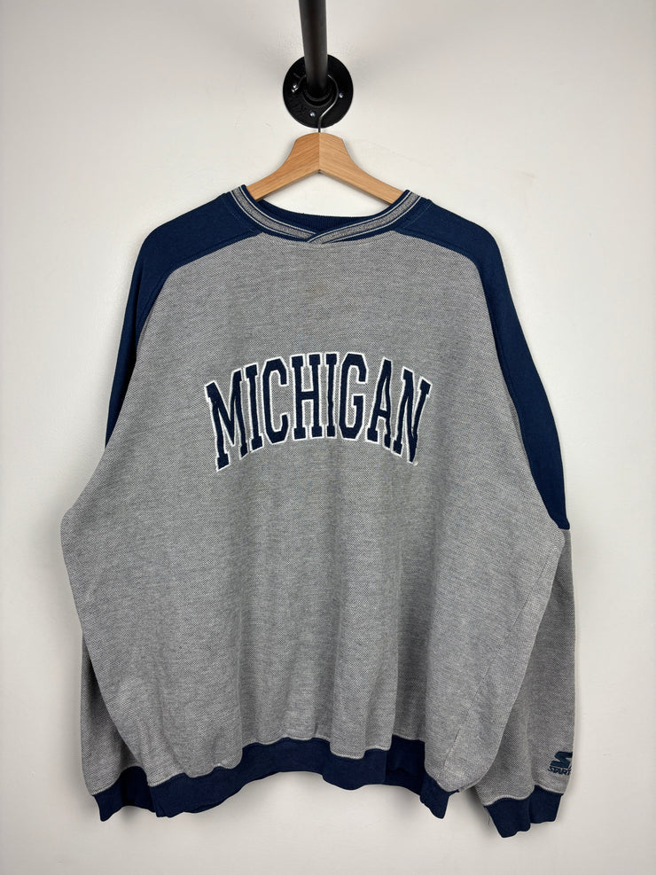 Vintage 90s Starter Michigan Embroidered Grey & Navy Crewneck