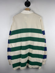 Vintage 90s Club Room Striped Green & White Polo Rugby Long Sleeve