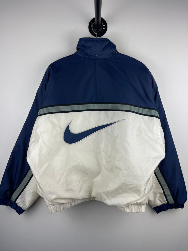 Vintage 90s Nike Swoosh Navy & White Bomber Jacket