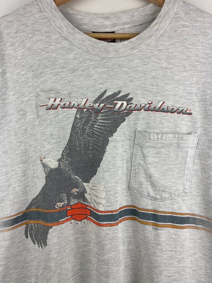Vintage 90s Harley Davidson Eagle Ohio Grey Pocket Tee