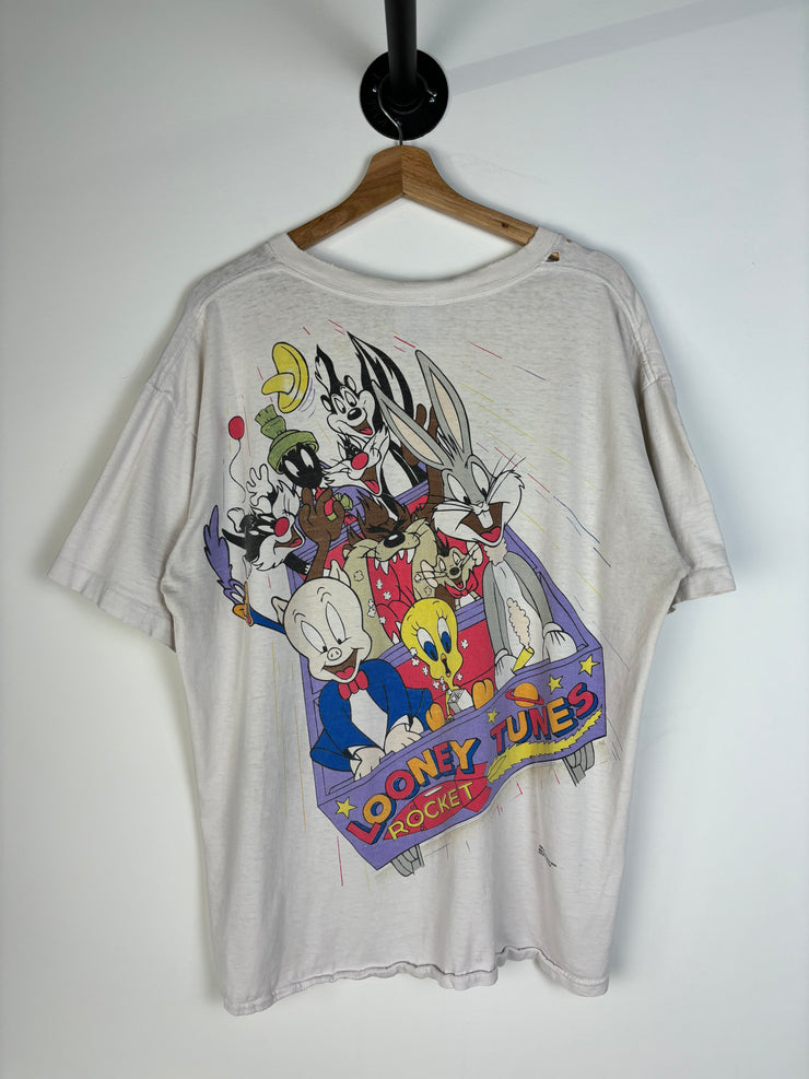 Vintage 1993 Looney Tunes Roller Coaster White Tee