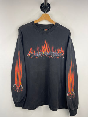 Vintage 2003 Harley Davidson Claw Flames Eagle Indiana Black Long Sleeve
