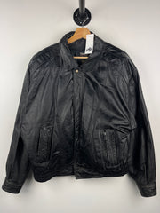 Vintage 90s Byrnes & Baker Black Leather Bomber Jacket