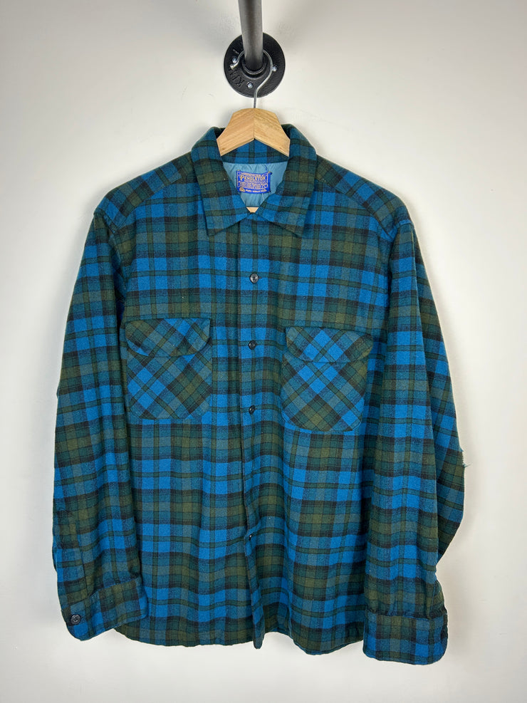 Vintage 90s Pendelton Blue & Green Checkered Flannel Shirt