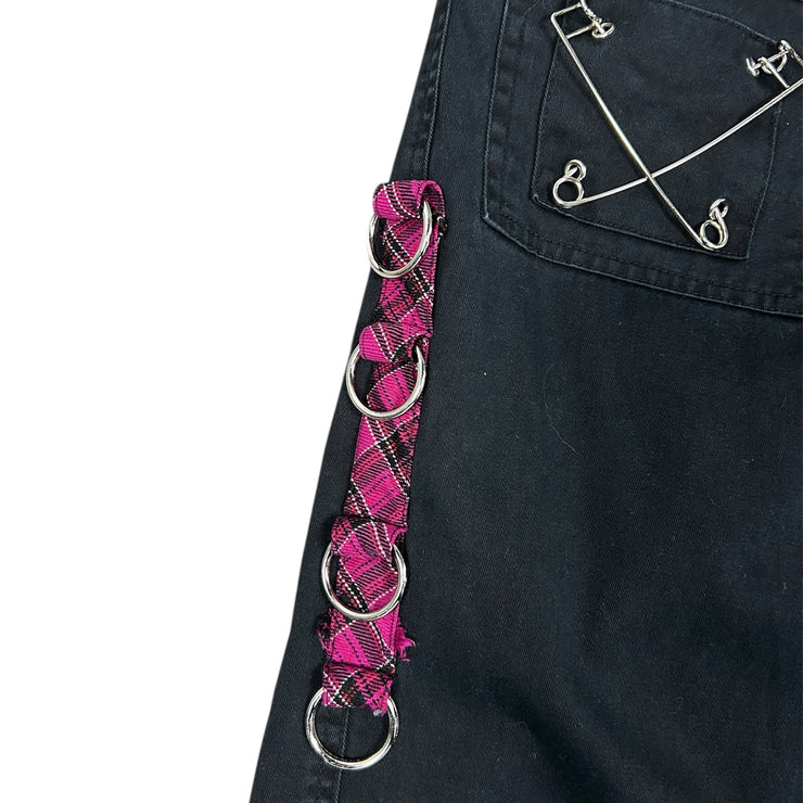 Vintage Tripp NYC Black & Hot Pink Plaid Flared Bondage Rave Women&