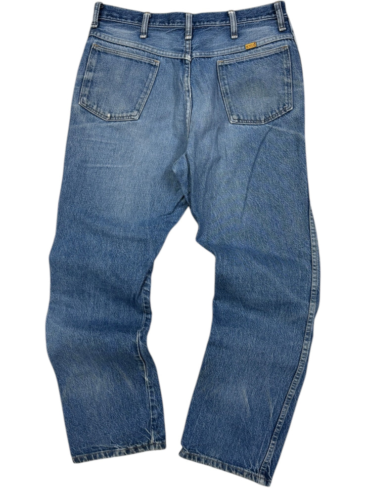 Vintage 70s Rustler Patchwork Blue Denim Jeans