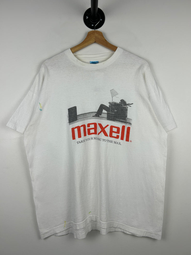 Vintage 90s Maxell Take Your Music To The Max Promo White Tee