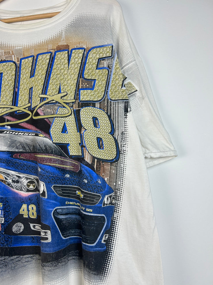 Vintage Nascar Jimmie Johnson White All Over Print Tee