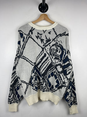 Vintage 90s Club International Pattern Black & White Knit Sweater