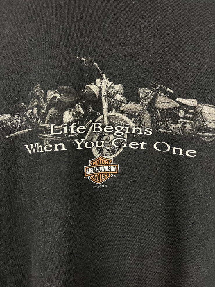 Vintage Harley Davidson Life Begins When You Get One Black Tee