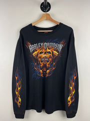Vintage Harley Davidson Flames Skull California Black Long Sleeve