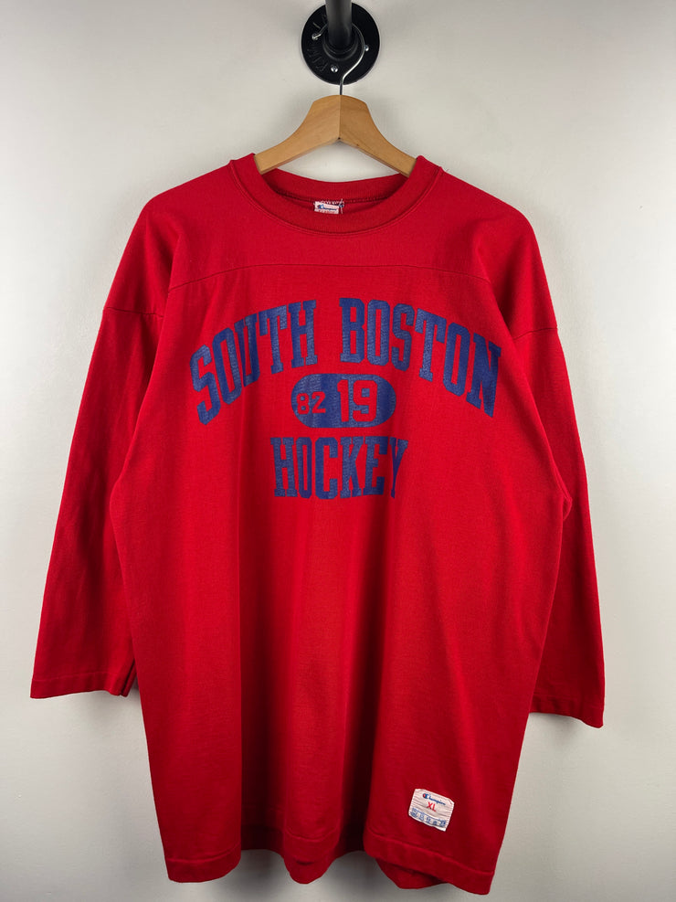 Vintage 80s Champion South Boston Hockey Red True Vintage Jersey