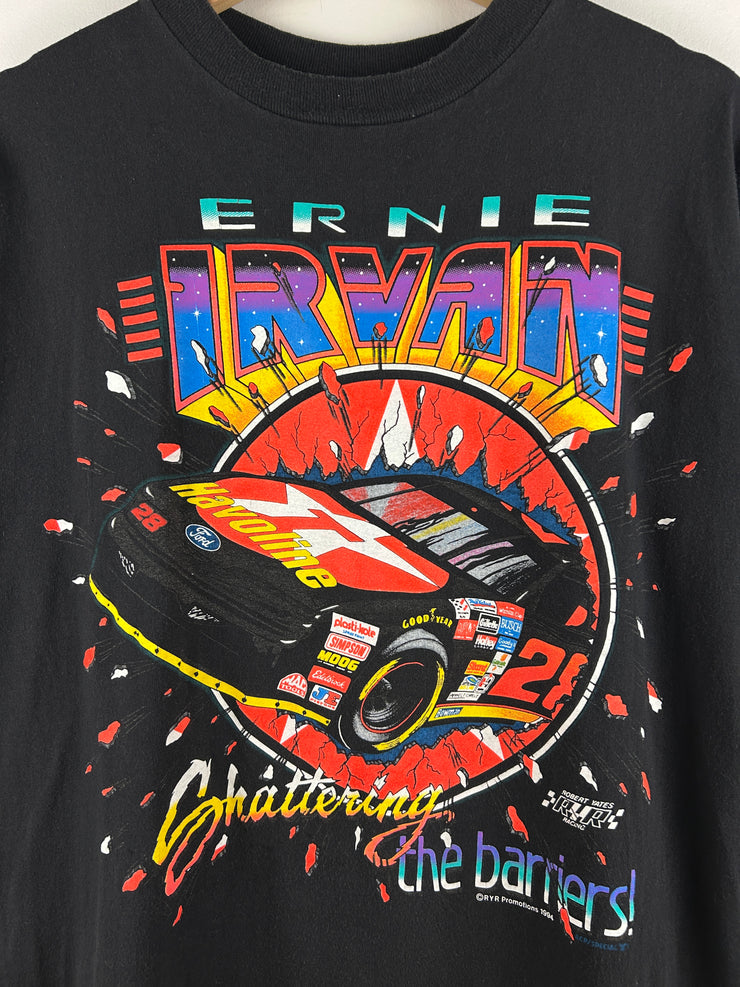 Vintage 90s Nascar Ernie Irvan Havoline Shattering The Barriers Black Tee