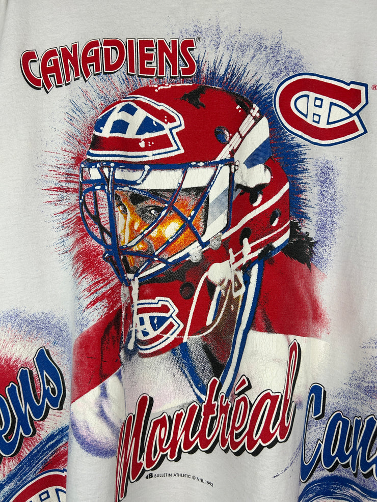 Vintage 90s NHL Bulletin Montreal Canadiens All Over Print White Tee