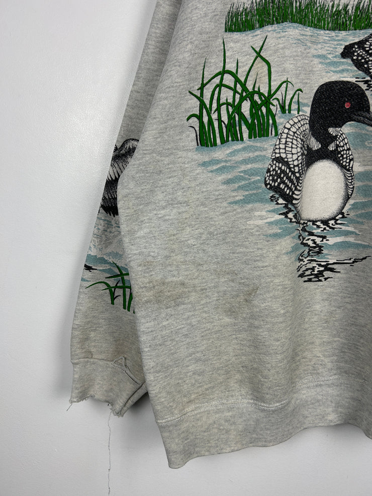 Vintage 90s Alex Bay Ducks Wilderness Grey Crewneck