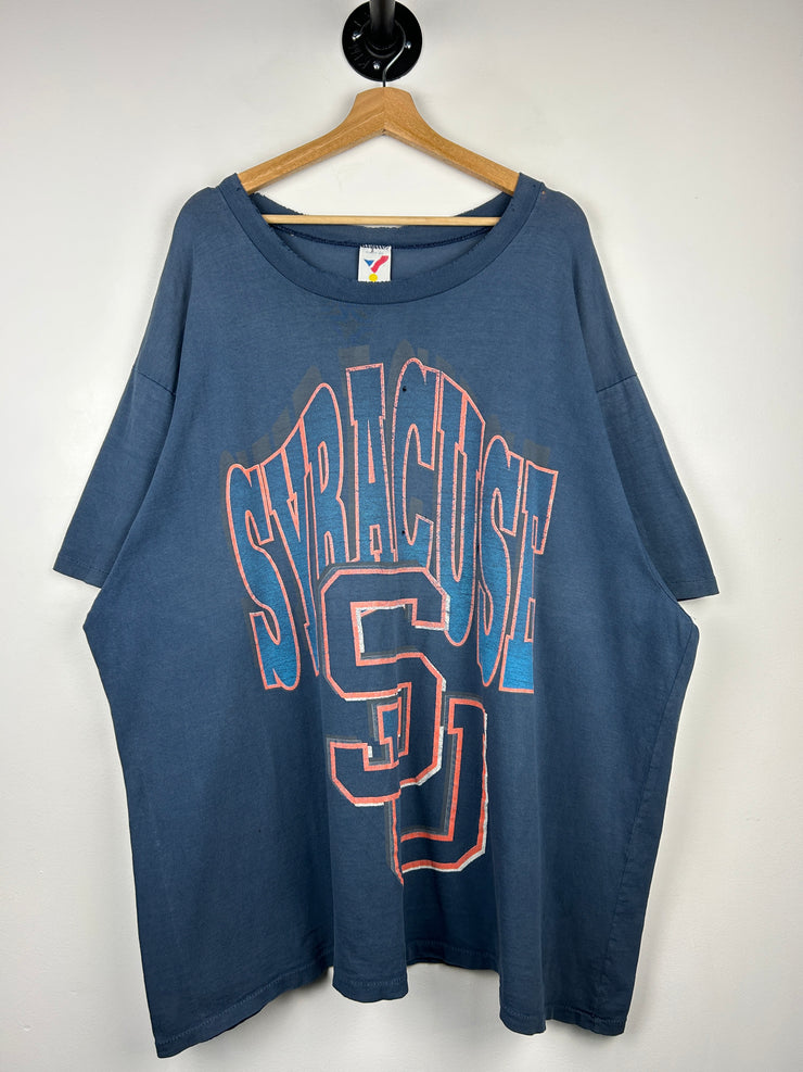 Vintage 90s Syracuse University Thrashed Faded Navy Tee