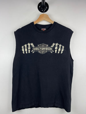 Vintage Harley Davidson Skeleton Ride Hard Pennsylvania Black Cut Off Tank Top