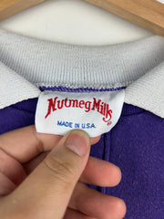 Vintage 80s Nutmeg LSU Purple & Yellow Collared Crewneck