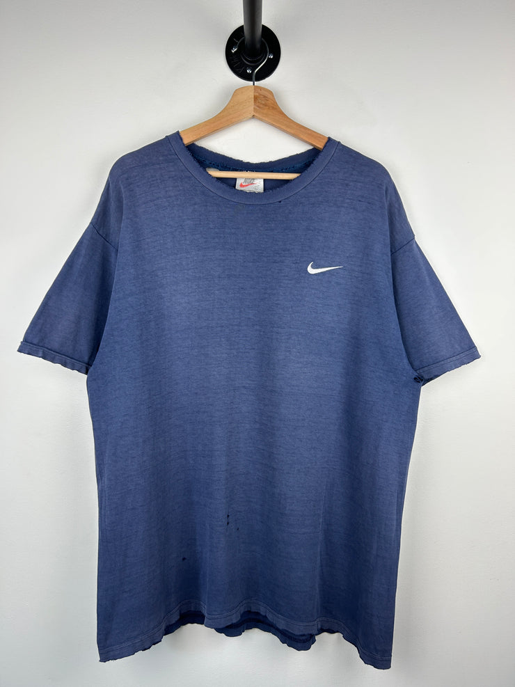 Vintage 90s Nike Mini Swoosh Thrashed Navy Tee